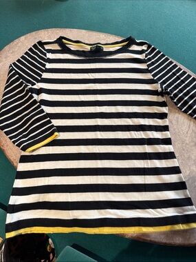 Ralph Lauren Black & White Striped Top with Yellow Trim